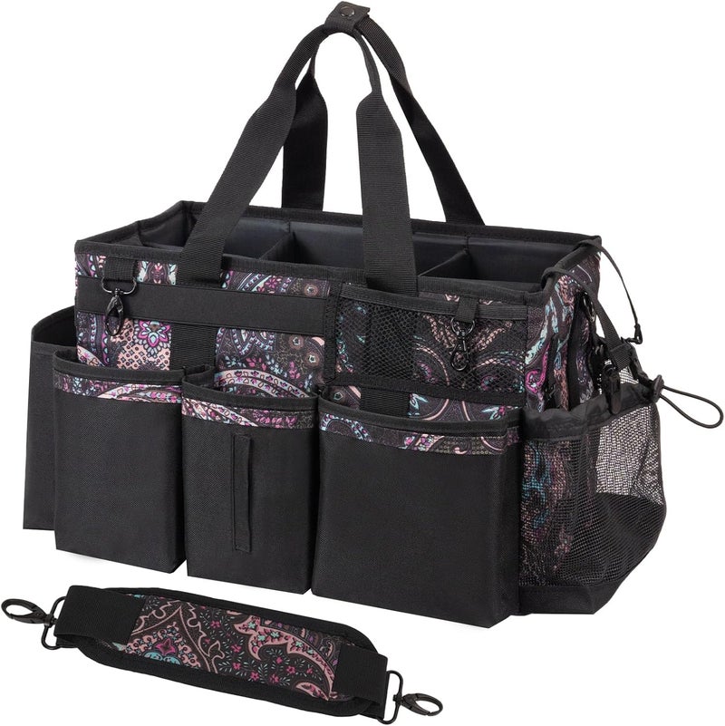 SCAVATA Wearable Cleaning Caddy, Cleaning Caddy Supplies Organizer with Handle & Shoulder Straps for Housekeepers, Under Sink & Car Cleaning Tool Organizers Bag with 4 Foldable Divider (Totem) - Image 1